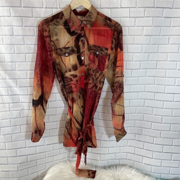 Da Nang Silk Animal Print Belted Tunic Top Sz S - Picture 2 of 5